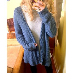 SHEIN Blue Over-Sized Knit Long Open Knit Cardigan, Size Small